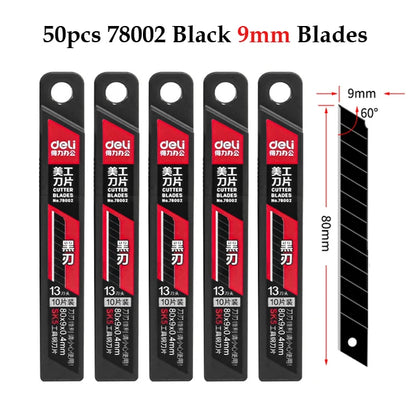 Deli 10pcs/box Knife Blade 9mm 18mm SK5 Metal Blades for Home School Supplies Art Craft Paper Box Cutting Utility Knife Tool