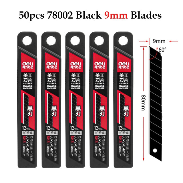 Deli 10pcs/box Knife Blade 9mm 18mm SK5 Metal Blades for Home School Supplies Art Craft Paper Box Cutting Utility Knife Tool
