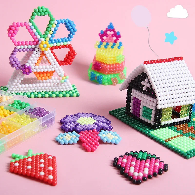 DIY Water Spray Magic Sticky Beads Toy Set Children's Handmade Puzzle Craft Kit Sensory Crystal Beads Kids Art Educational Gifts