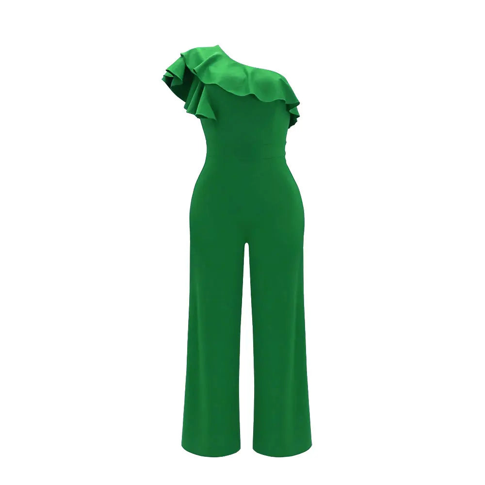 Mono con volantes en un hombro, mono elegante y liso para primavera y verano, ropa de mujer