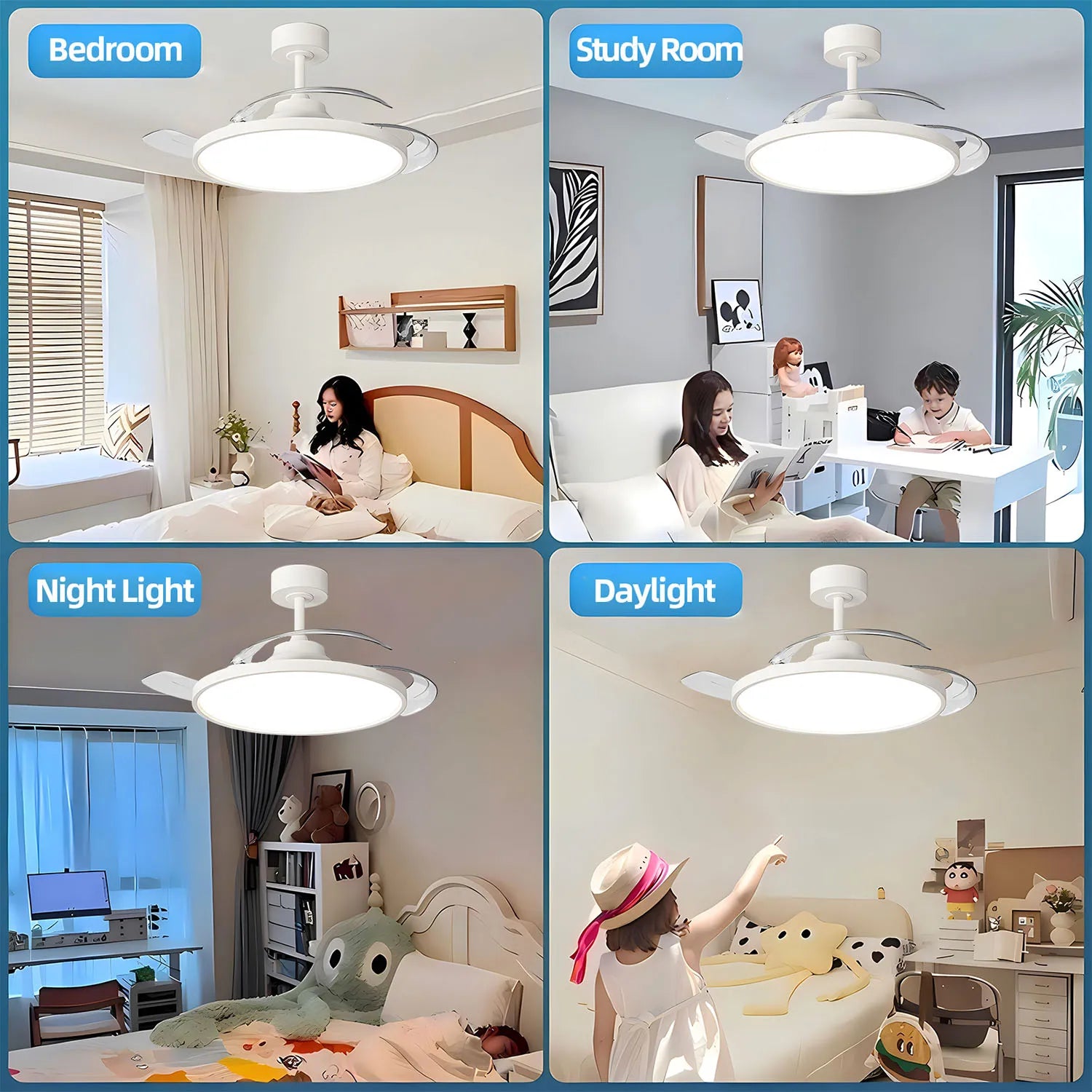 IRALAN Ceiling Lamp Fan Retractable Blades Smart with Remote Control Ceiling Fan with Light Energy Saving Led Living Room Light