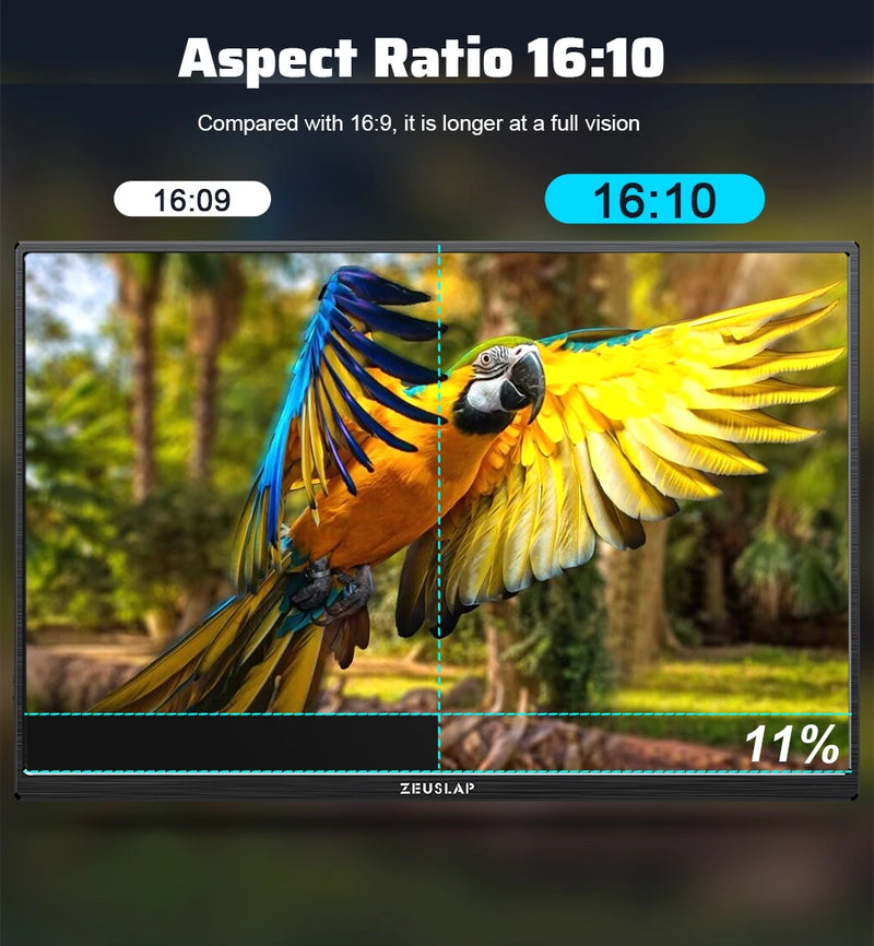 ZEUSLAP 16" 2.5K 144hz Portable Monitor 2560*1600 16:10 100%sRGB 500Cd/m²  Travel Gaming Display for Laptop Switch ps4 ps5 Xbox