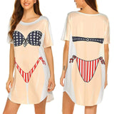 Vestido feminino da moda de verão, estampa biquíni 3D, gola redonda, manga curta, roupa de casa solta, pijama plus size feminino fofo