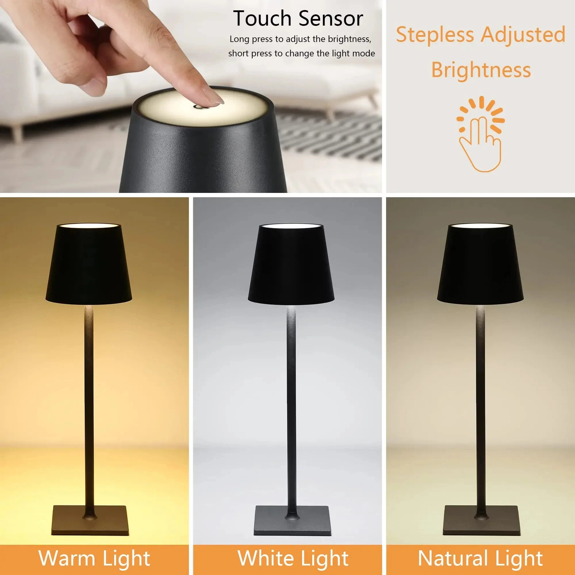 Table Lamp LED Touch Sensor Desktop Night Light Rechargeable Wireless Reading Lamp For Hotel Bar Restaurant Bedroom Decor Light