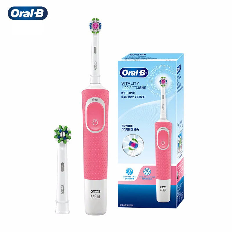 Cepillo de dientes eléctrico Oral B D100 2D Vitality, resistente al agua, con cargador inductivo y temporizador.