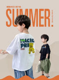 Camiseta de manga corta de verano para niños, Top de cuello redondo para niños pequeños y medianos, moda informal versátil de media manga