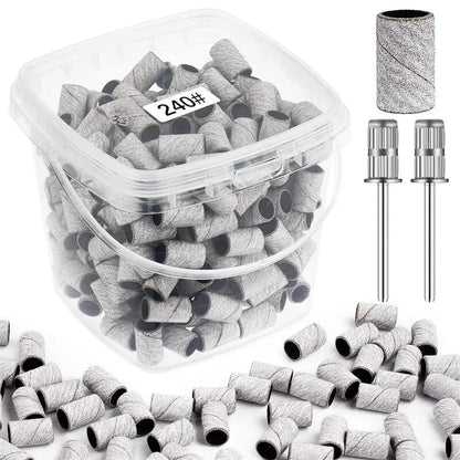 200pcs nail art Sanding Bands 80 120 180 240 Grit with 2Pcs Nail Drill Bits for Manicures and Pedicure accessories