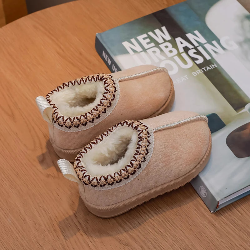 2026 New Fashion Children's Ankle Boots Soft Winter Causal Girls Cotton Shoes Solid Color Kids School Plush Boots Warm Shoes