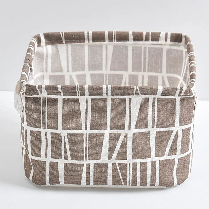 Small Foldable Canvas Storage Basket With Handle Cotton And Linen Desktop Storage Box Small Fresh Waterproof Storage Basket 1PC