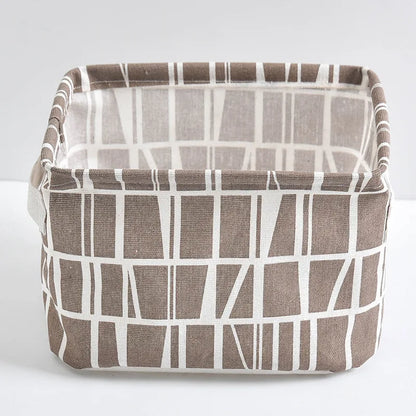 Small Foldable Canvas Storage Basket With Handle Cotton And Linen Desktop Storage Box Small Fresh Waterproof Storage Basket 1PC