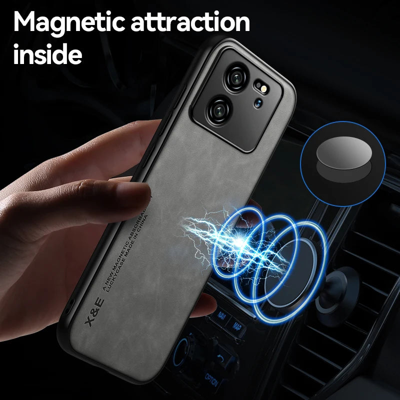 Luxury Leather Case For Xiaomi Mi 13T 12T 11T 10T Pro Cover With Metal Plate Support Car Hold