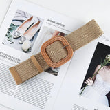 Fashion Women PP Straw Belt Bohemian Wide Elastic Waist Belt Braided Waistbelt Summer Casual Cloth Waistbelt Apparel Accessories