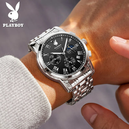 PLAYBOY Best Selling Fashion Luxury Quartz Watch for Men Original Stainless Steel Multifunction Waterproof Men's Wrist Watches