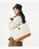 LEE Unisex Utility Canvas Leather Zipper Tote Bag Casual Denim Daily Shopping Handbag Women Men Durable Student School Book Bag