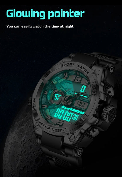 Reloj militar LIGE para hombre, digital, resistente al agua hasta 50 m, LED, de cuarzo, deportivo, grande, Masculino