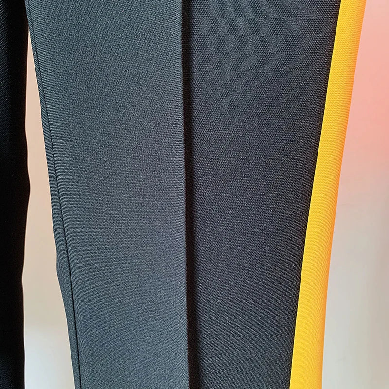 HIGH QUALITY Newest 2025 Star Style Fashion Designer Runway Suit Set Women's Single Button Color Block Blazer Flare Pants Suit