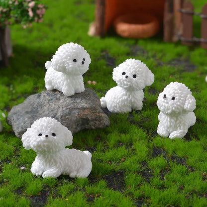 Mini figuras de perro Bichón Frisé, manualidades en miniatura para jardín de hadas, bricolaje, dormitorio infantil, sala de estar, coche, decoración de escritorio para el hogar