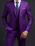 Men's Fashionable Gentleman Business British Style Solid Color Banquet Host Casual Wedding Suit (Blazer + Vest + Trousers)