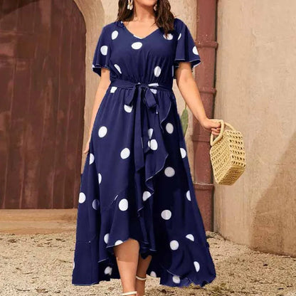 Plus size Novo vestido minimalista de bolinhas com vestido estampado de cintura elástica