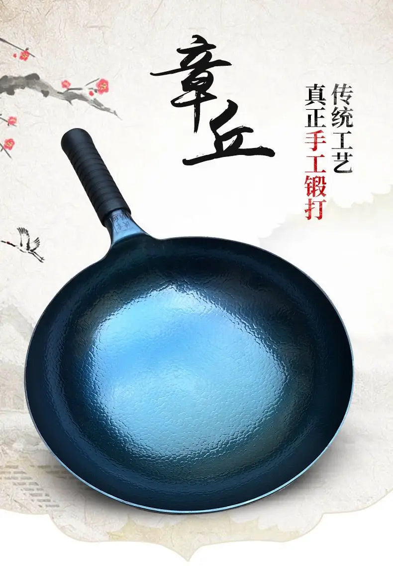 Authentic Zhangqiu flat-bottomed fish scale iron pan, hand-forged pan, induction cooker universal uncoated non-stick pan