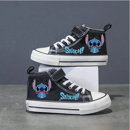 Lilo And Stitch Children's Canvas Shoes For Girls Boys White High Top Shoes Disney Kids Sneakers Casual Tennis Shoes 25-37 Size
