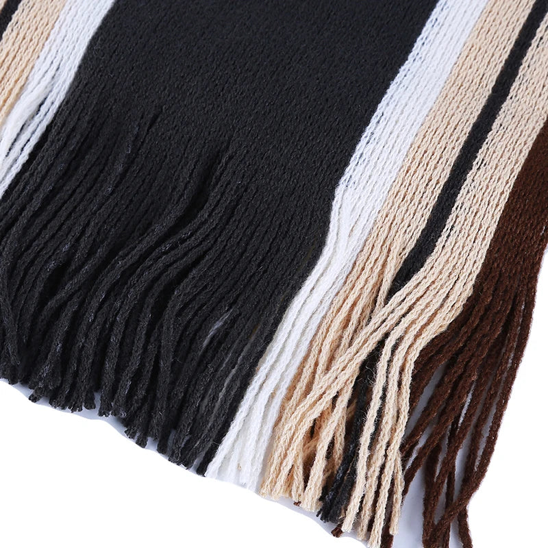 Classic Striped Outdoor Scarves Men Cashmere Soft Knitted Striped Scarf Long Tassel Neck Warmer Men'S Winter Scarf