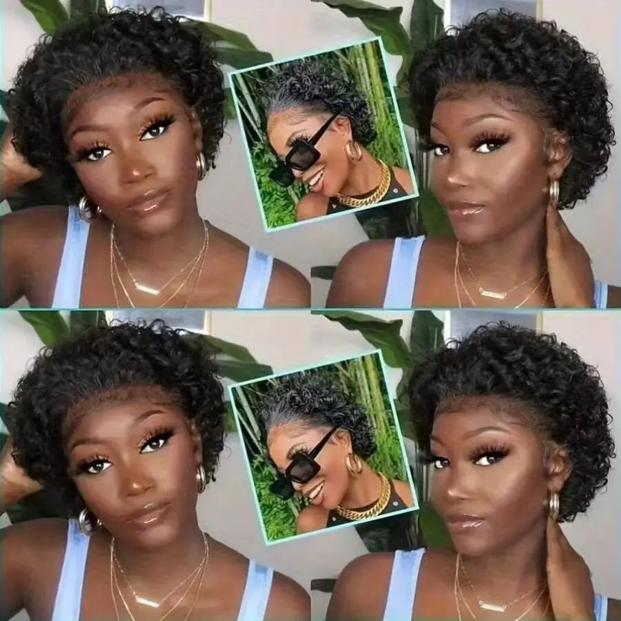 Pixie Cut Wig Short Curly Human Hair Wigs Brazilian Wig Cheap Remy Hair 13X1 Transparent Lace Wigs For Women Sale