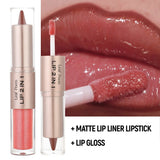 2IN1 Tapered Gradient Lipliner Pen Nude Brown Mirror Glass Lip Gloss Matte Lip Liner Waterproof Lip Contour Non Stick Makeup
