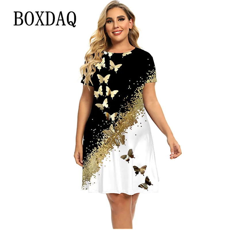 Venda quente vestidos para o verão 2022 mulheres bronzeamento borboleta vestido de manga curta casual vestido de grandes dimensões roupas de moda plus size