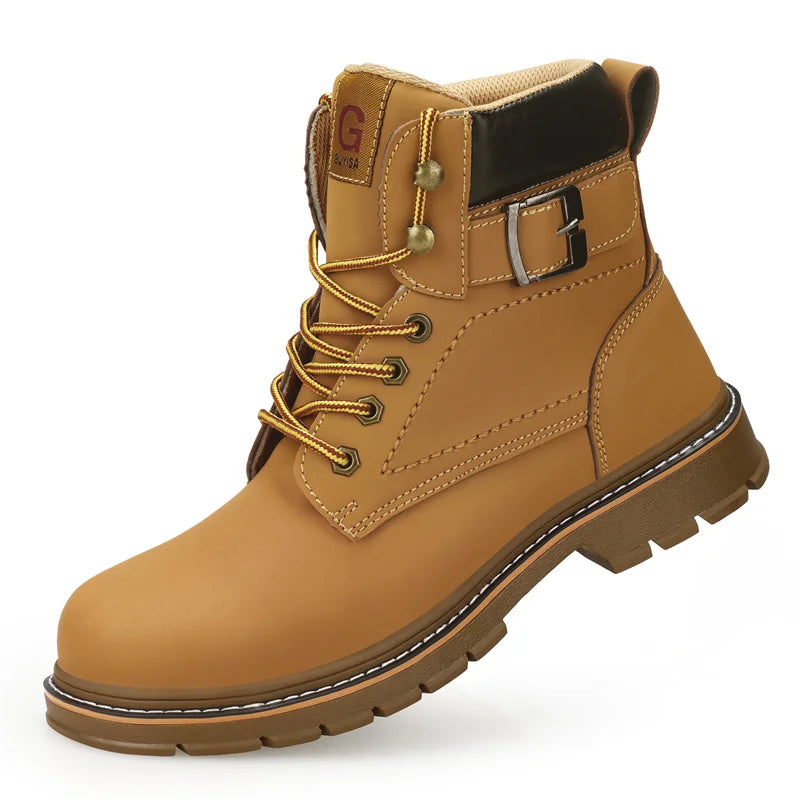 Latest 2023 Waterproof Men Leather Boots Steel Toe Cap Safety Work Shoes Anti Smashing Indestructible Construction Welding Boots