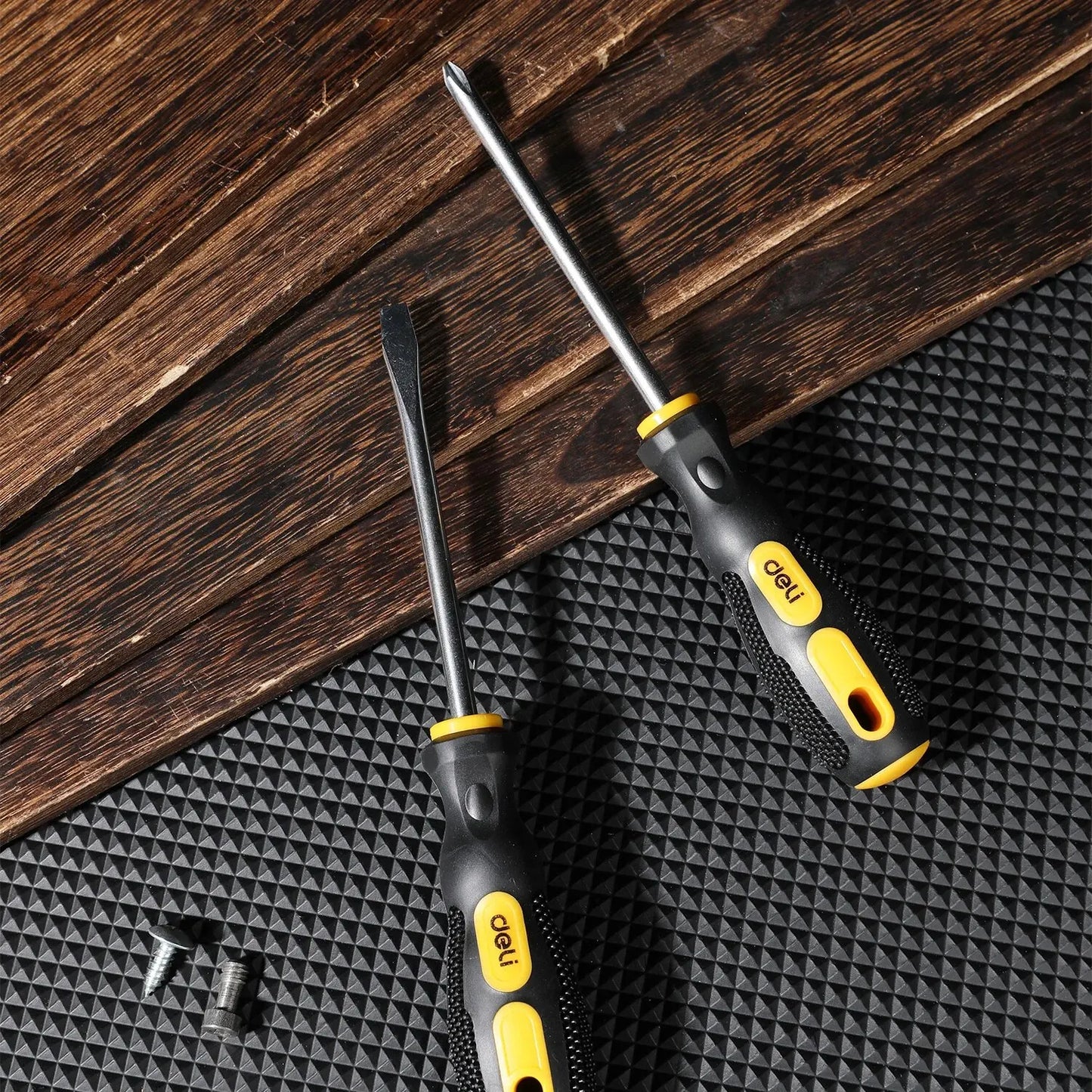 Deli 2pcs Magnetic Screwdriver Flat Head Cross Screwdriver Household Tool Set Handle Multi-Purpose Detachable Screwdriver