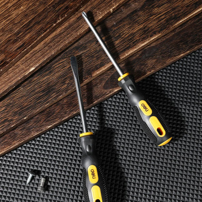 Deli 2pcs Magnetic Screwdriver Flat Head Cross Screwdriver Household Tool Set Handle Multi-Purpose Detachable Screwdriver
