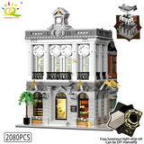 HUIQIBAO Toys MOC City Corner Coffee Shop Architecture Style Street View Micro Building Blocks for Children Construction Bricks