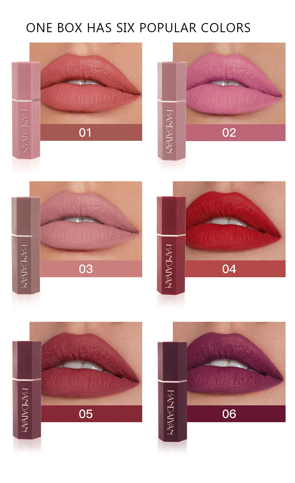 Lápiz labial mate de alta pigmentación HANDAIYAN, terciopelo, resistente al agua, maquillaje de larga duración, cosméticos para labios