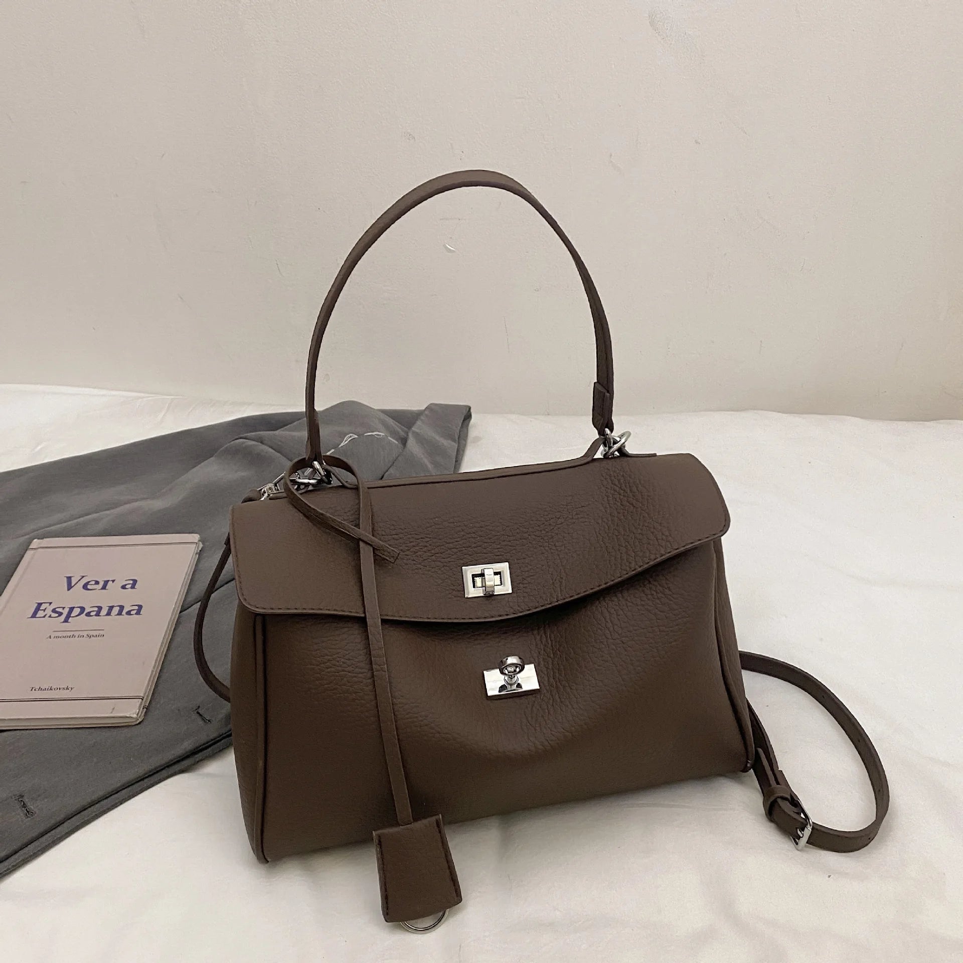 Casual Large Capacity Lychee Pattern Single Shoulder Slant Cross Bag Versatile Underarm Bag Simple Stylish Tote Bag