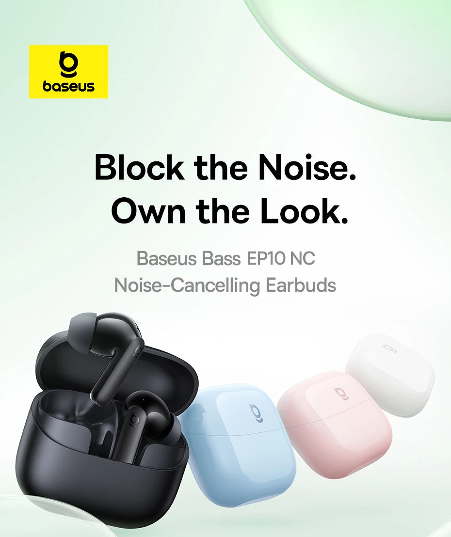 Fones de Ouvido True Wireless Baseus Bass EP10 NC – Cancelamento de Ruído ANC de -43dB, Bluetooth 6.0, Intra-auriculares, 4 Microfones com ENC