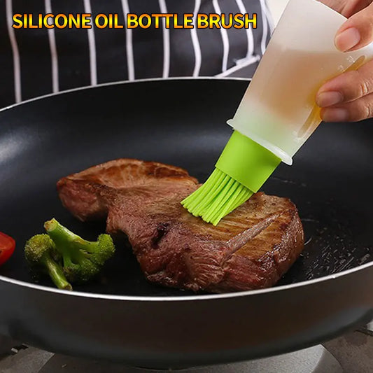 3 Pcs Portable Silicone Oil Bottle With Brush Grill Oil Brushes Liquid Oil Pastry Kitchen Baking Bbq Tool Kitchen Tools For BBQ