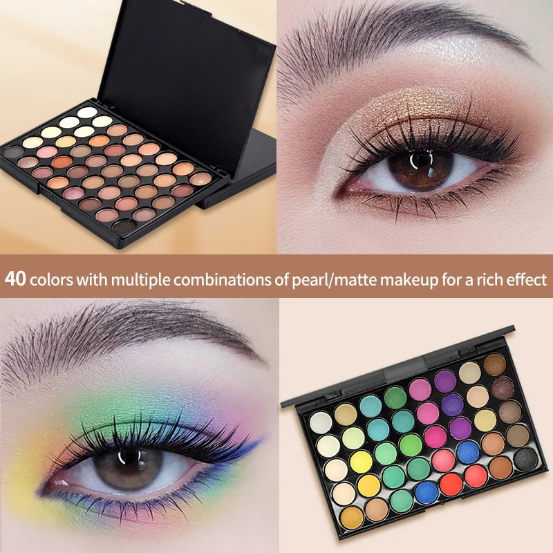Paleta de Sombras Glitter para Mulheres Matte, Impermeável, Duradoura, Pó Prensado, Kit Maquiagem dos Olhos, Cosméticos de Moda, 40 Cores