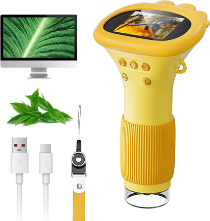 Microscopio digital portátil de bolsillo para niños, pantalla IPS de 2 pulgadas, 1000X, con 8 luces LED ajustables.