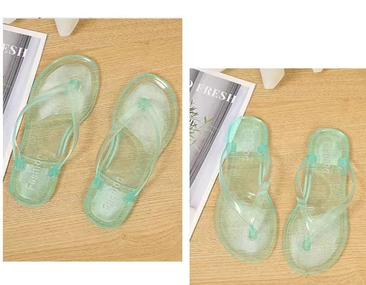 Beach Flip Flops for Women Thong Sandals Summer Jelly Shoes Girls Transparent Slides Solid Fashion PVC Flat Non-Slip Slippers