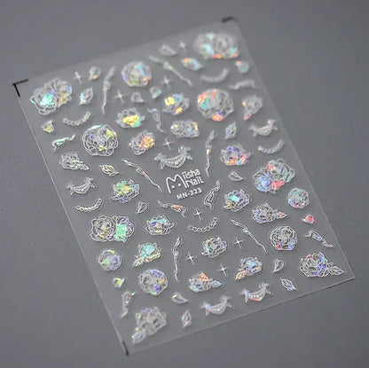 1 piece 5D Spider Web Nail Sticker Cross Silver White Black Glitter Transparent Rhinestone Rose Self-Adhesive Nail Art Sticker