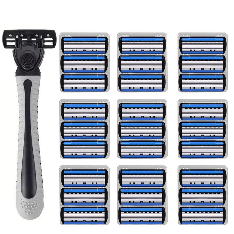 Afeitadora manual con cabezal de 6 capas, cuchilla clásica de doble filo de acero inoxidable, afeitadora de seguridad para barba y bigote.