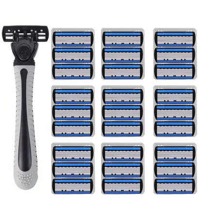 Afeitadora manual con cabezal de 6 capas, cuchilla clásica de doble filo de acero inoxidable, afeitadora de seguridad para barba y bigote.