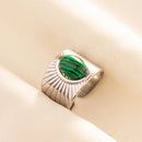 1pc Green Turquoise Ring Hippie Stainless Steel Silver Color Charm Opening Adjustable Ring Women Chunky Bohemian Party Jewelry