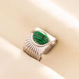 1pc Green Turquoise Ring Hippie Stainless Steel Silver Color Charm Opening Adjustable Ring Women Chunky Bohemian Party Jewelry