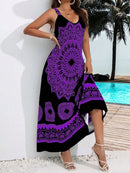 Summer Plus Size Women's Suspender Bohemian Dress Backless Dress