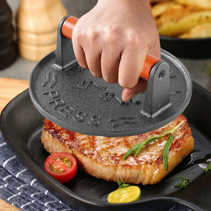 Ferro fundido Smash Burger Press, hambúrgueres pesados, carne Masher, molde circular para carnes Deli, acessório de cozinha