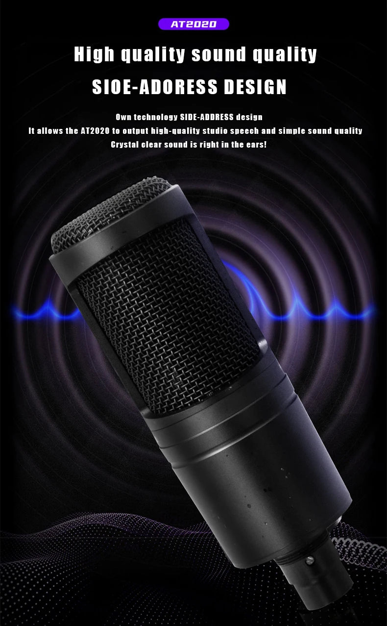 AT2020 Condenser Microphone for Recording Gaming Microfono Condenser Professional Microphone,Cardioid Mic for Singing