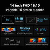 14 inches Laptop Expansion Screen FHD Portable Tri-screen Monitor with 1 Cable for 2 Displays for Windows MacOS for 15-17.3 inch