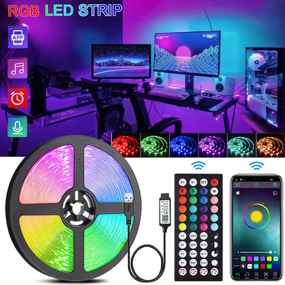 Tira de luces LED RGB con control remoto, lámpara de cinta flexible, sincronización de música, USB, 5 V, para sala de estar, fiesta, TV, mesa, decoración de dormitorio 